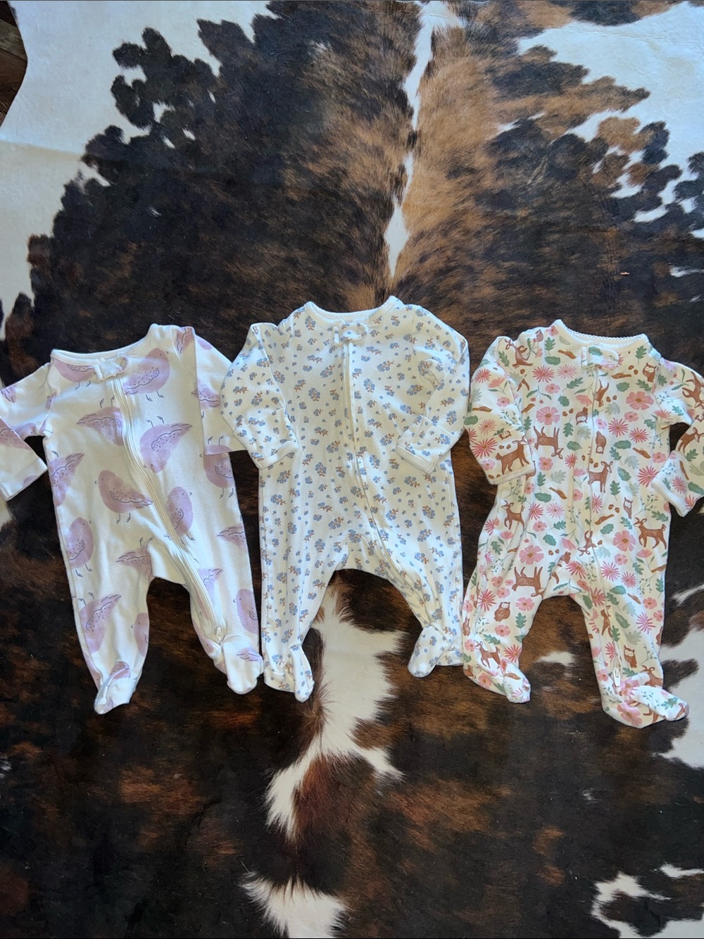 Carter's Pink, White, Green Floral & Animal Baby One-Piece Sleepers (3)